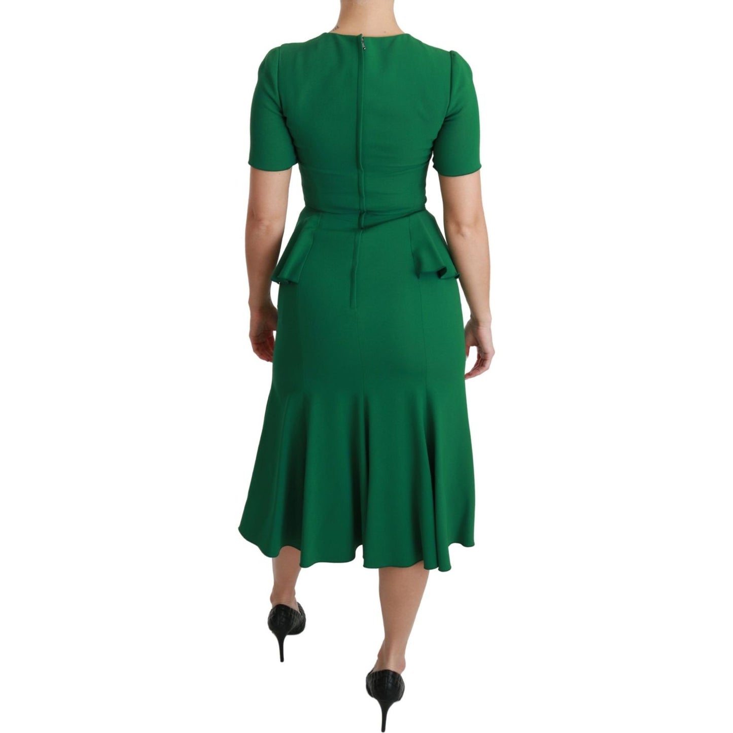 Dolce & Gabbana Green Heart Patch Mermaid Midi Viscose Dress DR2511-38