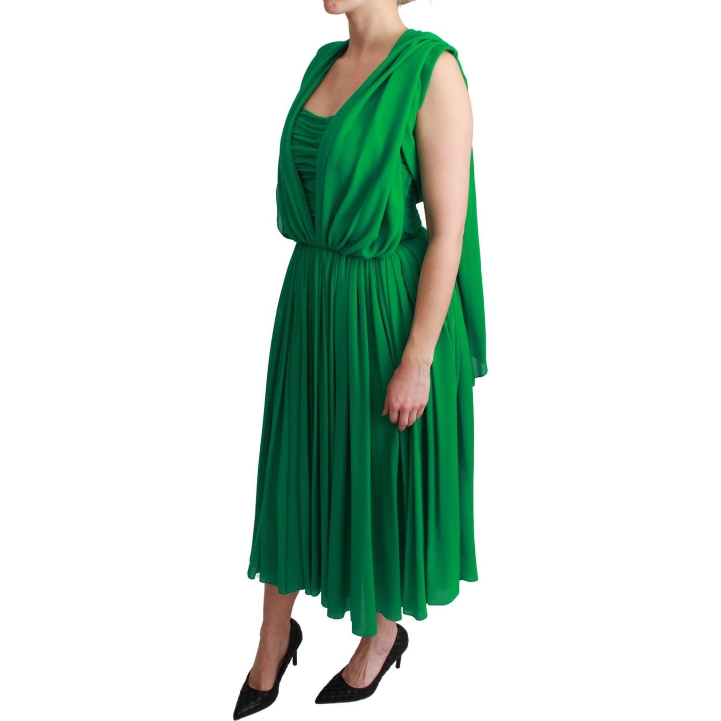 Dolce & Gabbana 100% Silk Green Sleeveless Pleated Maxi Dress DR2557-40