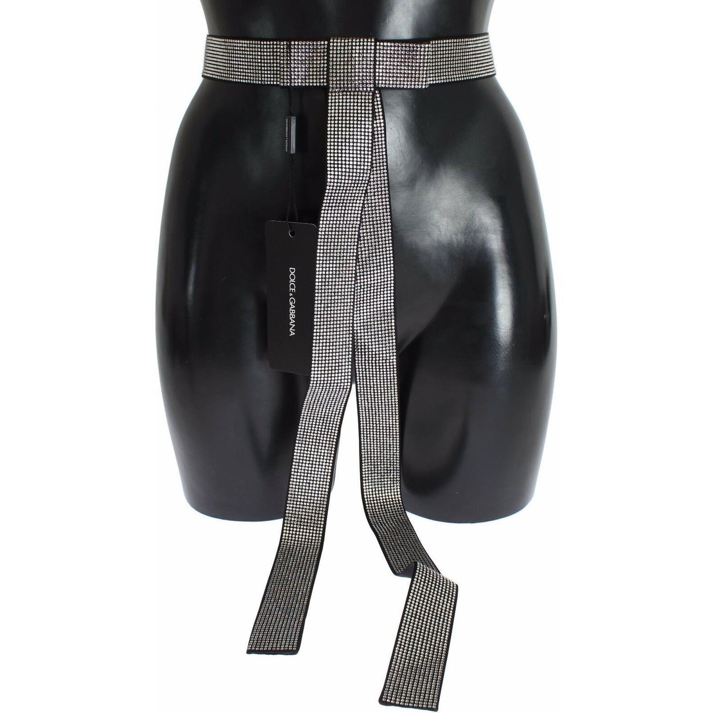 Dolce & Gabbana Black Silk Clear Crystal Bow Waist Belt NOC10069-S