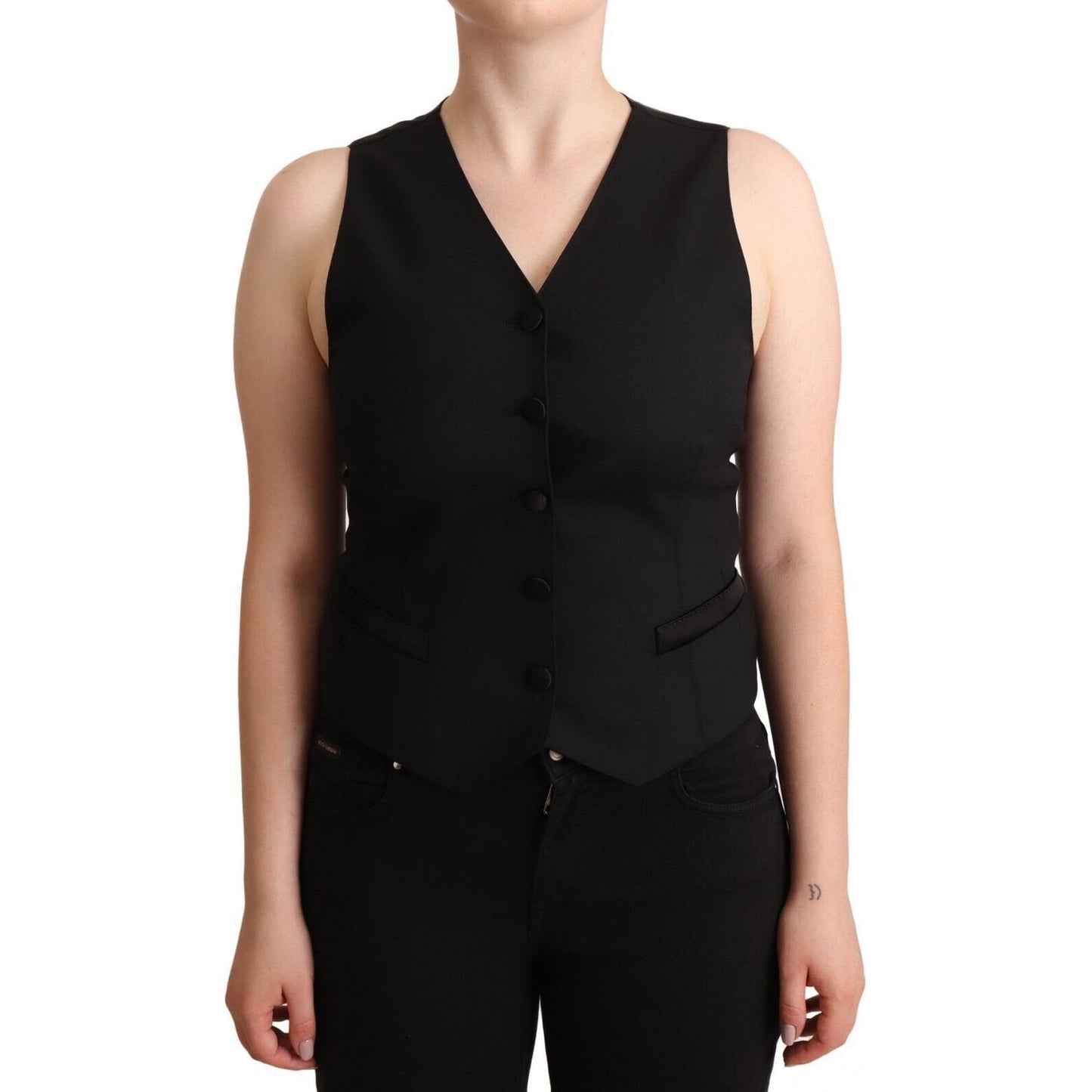 Dolce & Gabbana Black Button Down Sleeveless Viscose Vest Top TSH7062 - 36