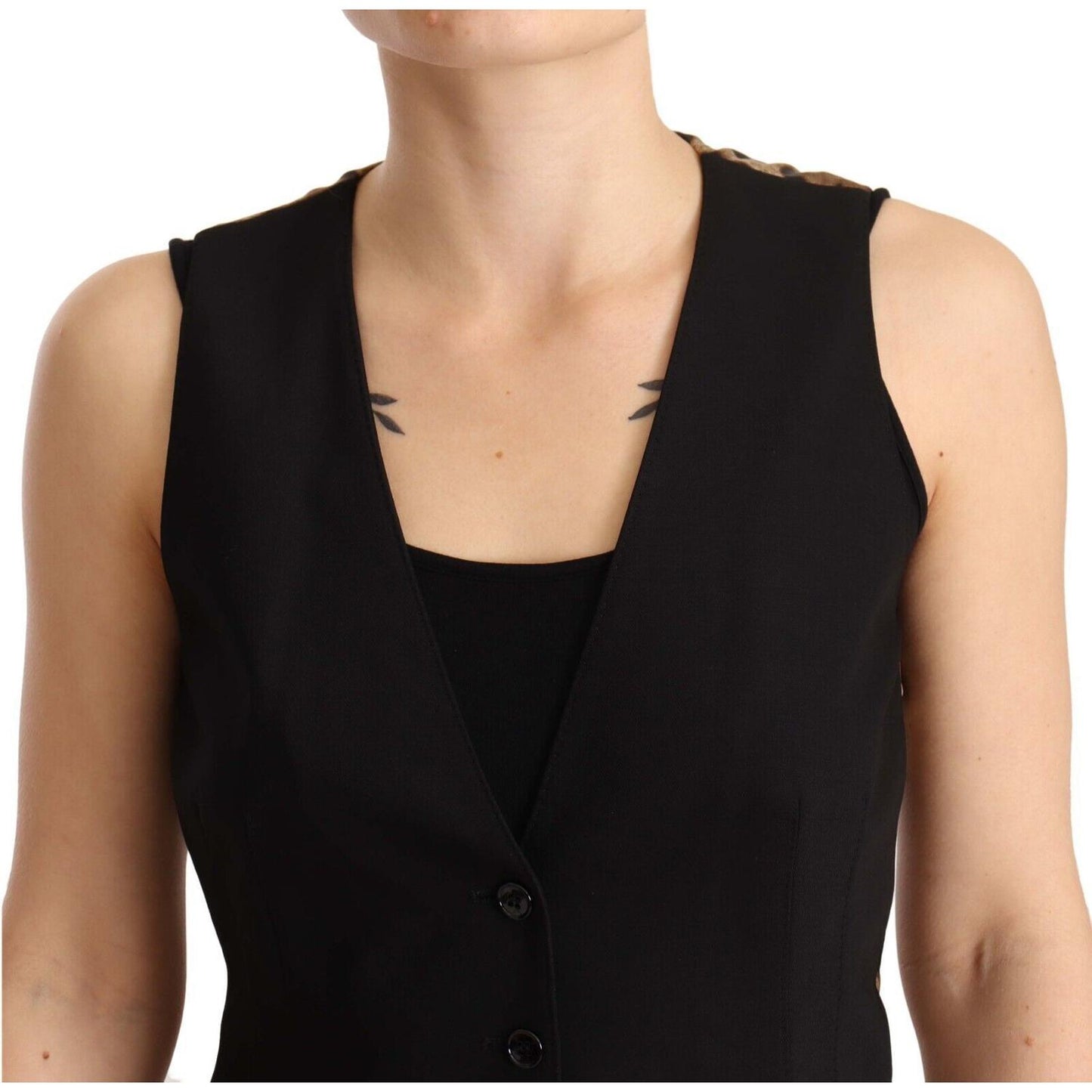 Dolce & Gabbana Black Button Down Sleeveless Vest Wool Top TSH7065 - 40