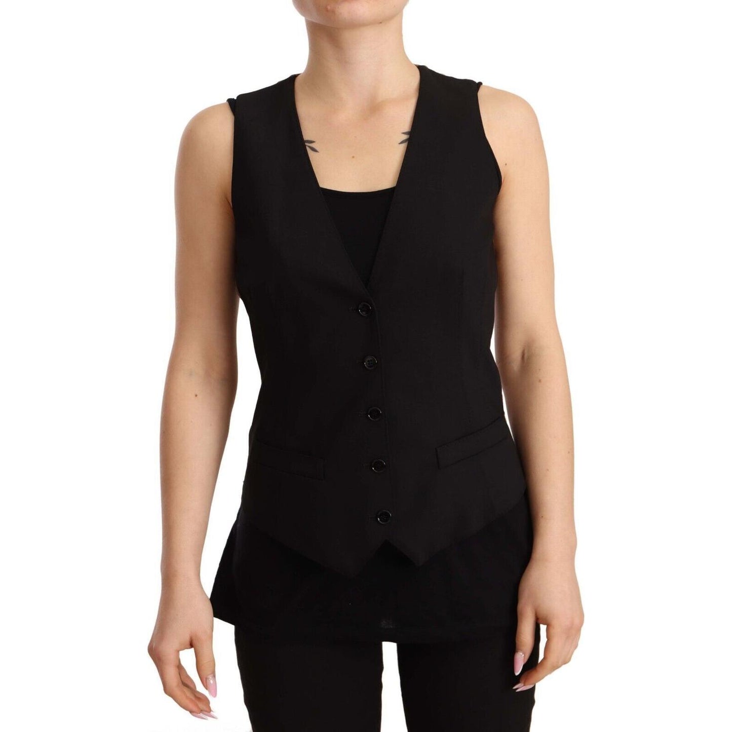 Dolce & Gabbana Black Button Down Sleeveless Vest Wool Top TSH7065 - 40