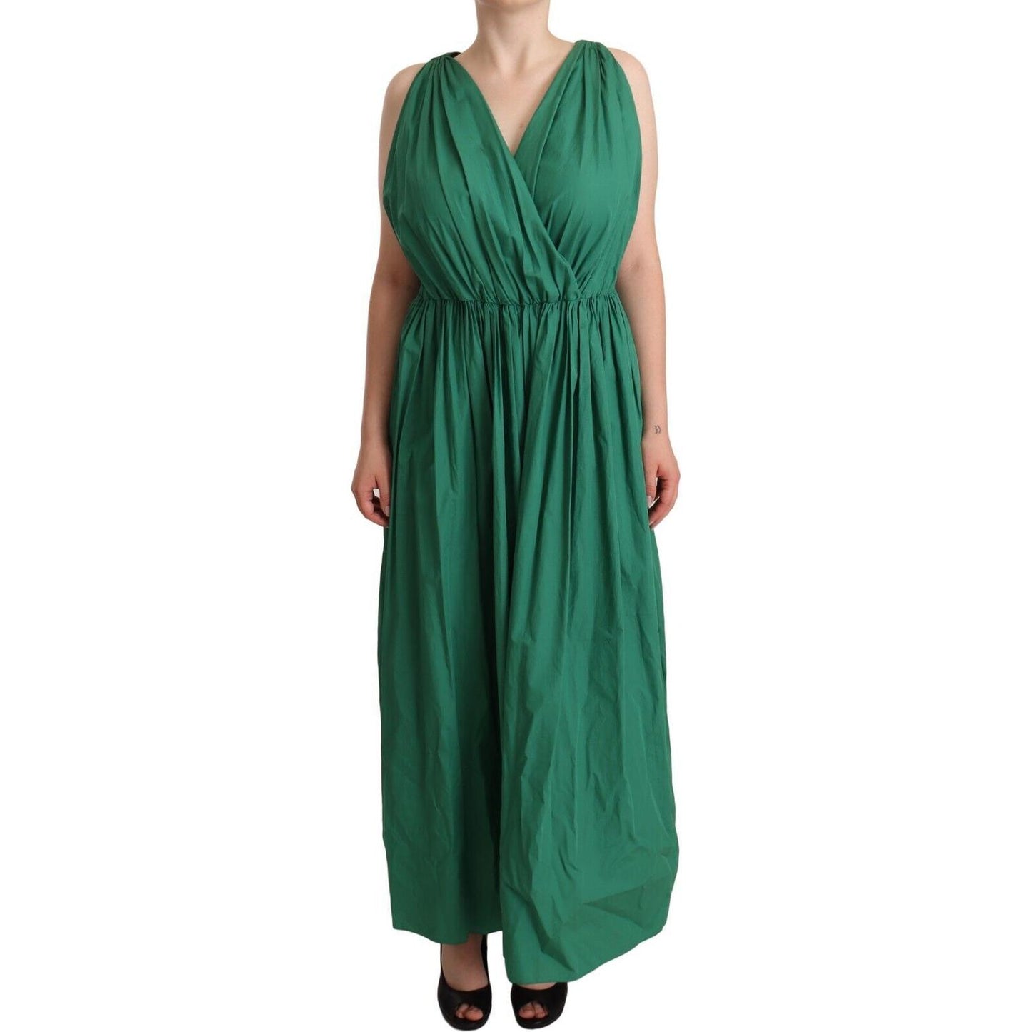Dolce & Gabbana Green Cotton Sleeveless V-neck Dress DR28303 - 46