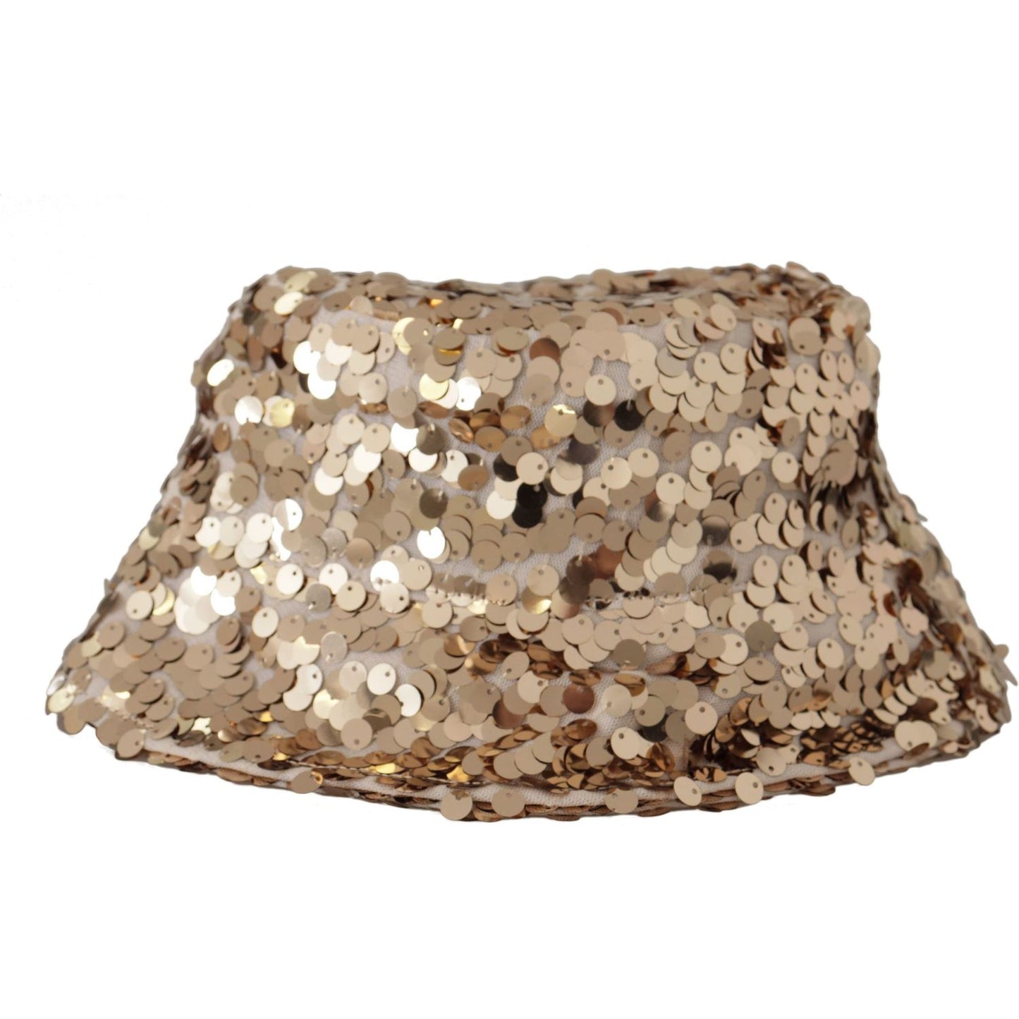Dolce & Gabbana Gold Silk Sequin Embellished Designer Brim Bucket Hat HAT9295