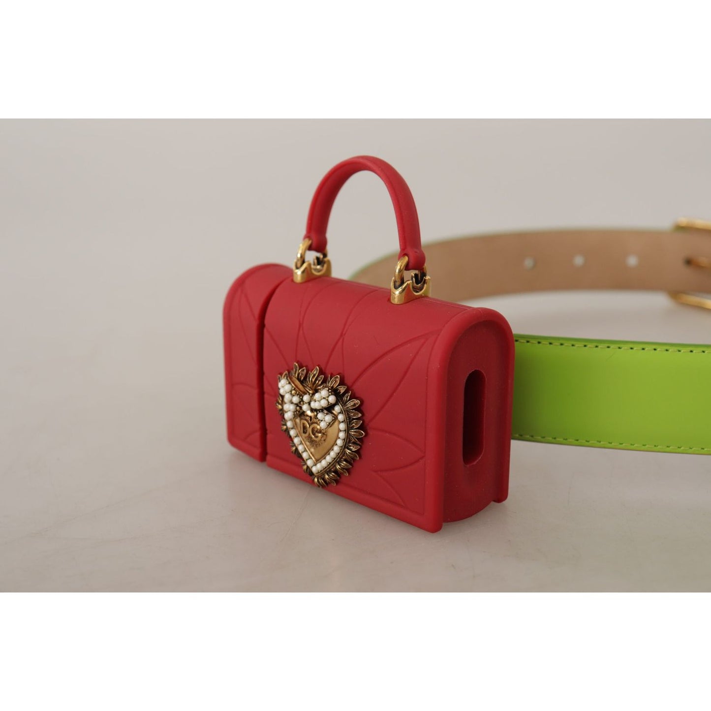 Dolce & Gabbana Green Leather Devotion Heart Micro Bag Headphones Belt WMB148 - 70