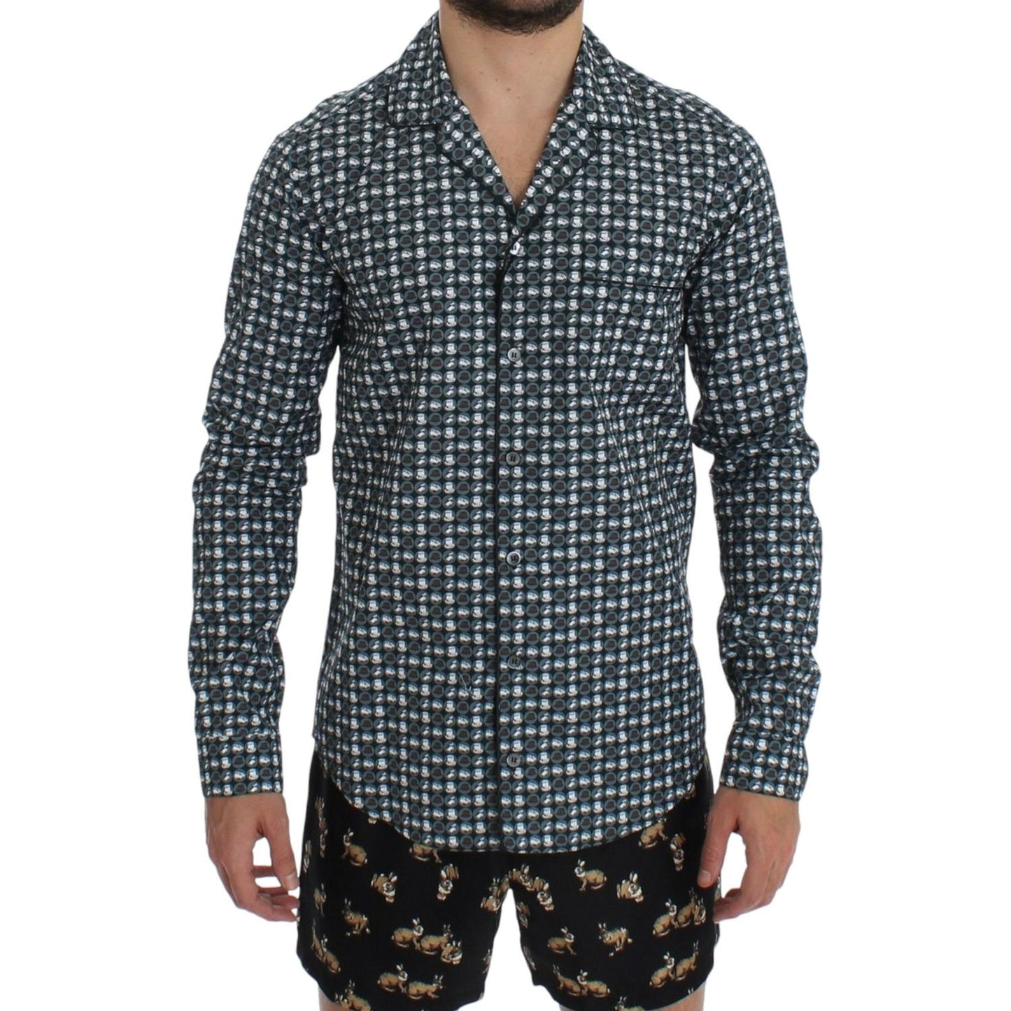 Dolce & Gabbana Green Hat Print Cotton Pajama Shirt Sleepwear SIG12381-4