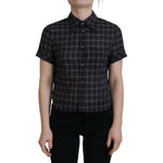 Dsquared² Black Checkered Collared Button Short Sleeves Top TSH83414-38