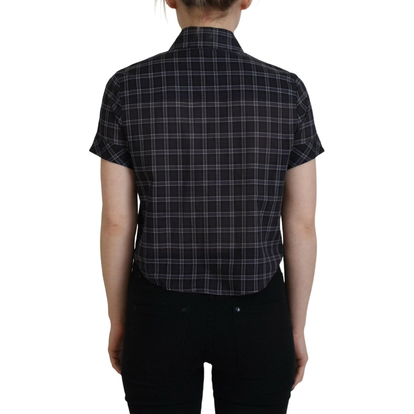 Dsquared² Black Checkered Collared Button Short Sleeves Top TSH83414-38