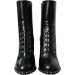 Dolce & Gabbana Black Leather Studded Lace Up Boots Shoes LA10927-36