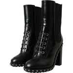Dolce & Gabbana Black Leather Studded Lace Up Boots Shoes LA10927-36