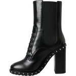 Dolce & Gabbana Black Leather Studded Lace Up Boots Shoes LA10927-36