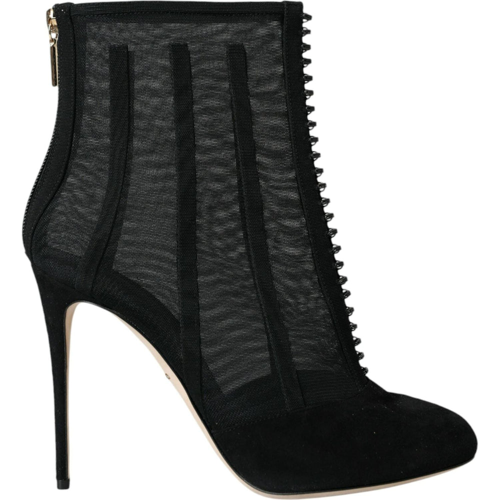 Dolce & Gabbana Black Mesh Stiletto Heels Ankle Boots Shoes LA10928-40