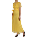Dolce & Gabbana Yellow Silk Sheath Belted Long Maxi Dress DR281182-40