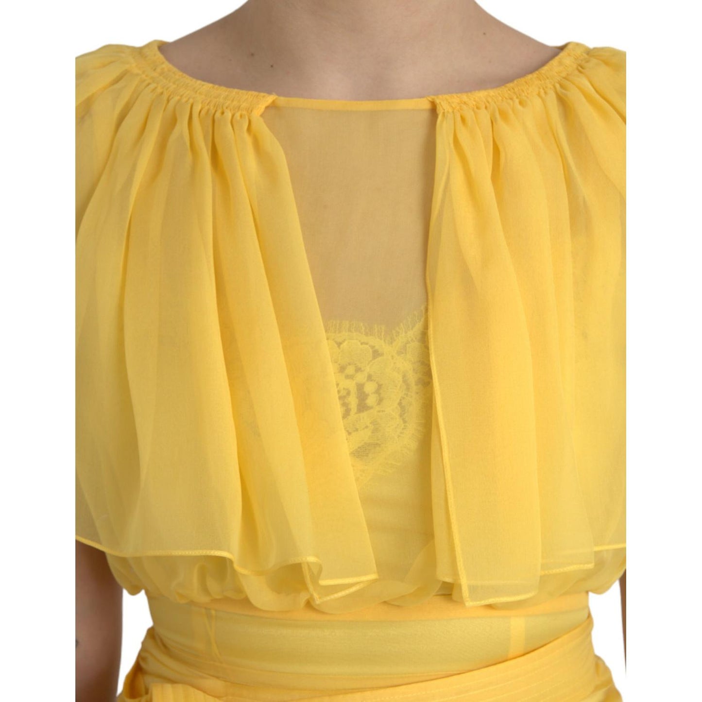 Dolce & Gabbana Yellow Silk Sheath Belted Long Maxi Dress DR281182-40