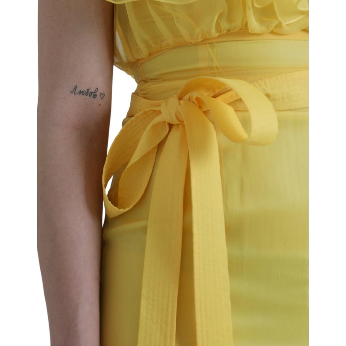 Dolce & Gabbana Yellow Silk Sheath Belted Long Maxi Dress DR281182-40