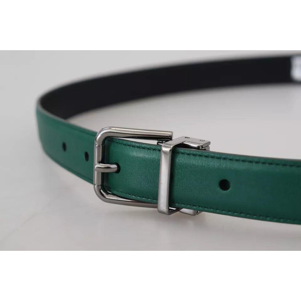 Dolce & Gabbana Green Calf Leather Silver Tone Metal Buckle Belt BEL8904-85
