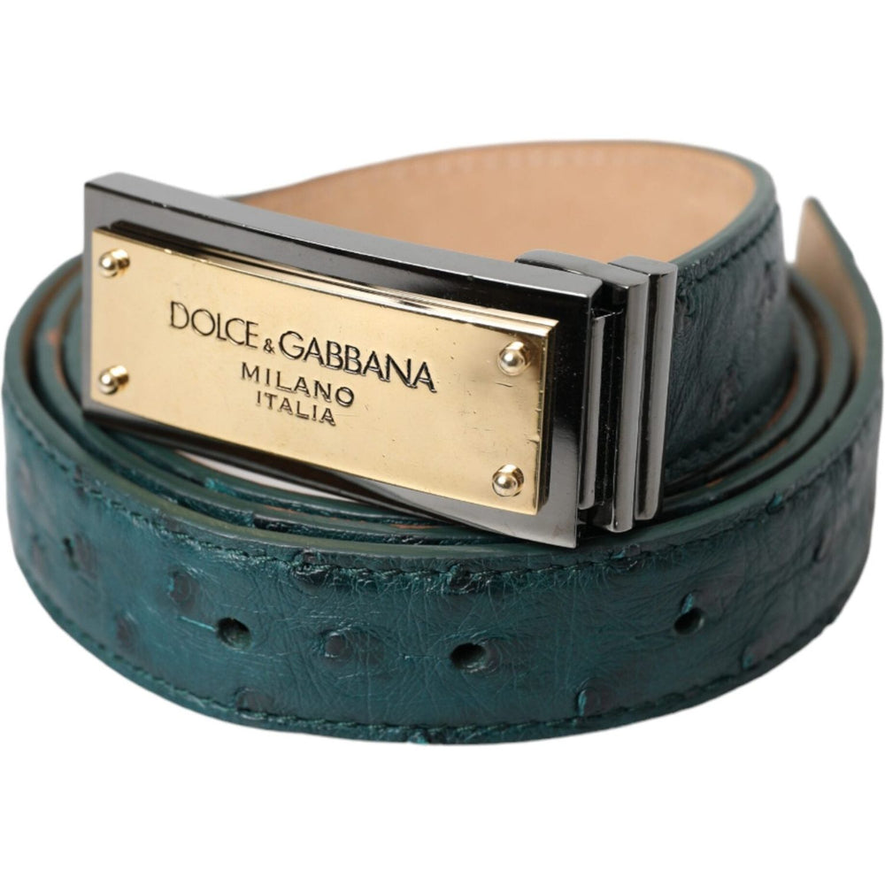 Dolce & Gabbana Green Leather Gold Logo Engraved Buckle Belt BEL9205-90