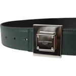 Dolce & Gabbana Green Calf Leather Square Metal Buckle Belt WMB404-80