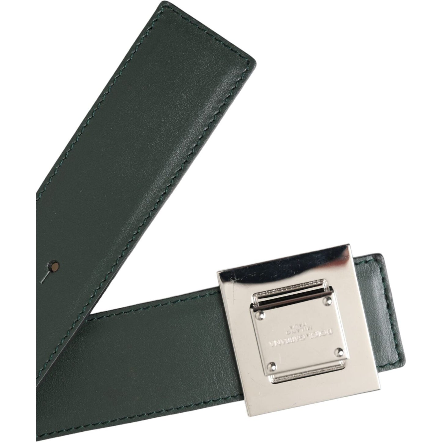 Dolce & Gabbana Green Calf Leather Square Metal Buckle Belt WMB404-80