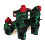 Dolce & Gabbana Green Brocade Snakeskin Roses Crystal Shoes SIG17579-1