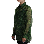 Dolce & Gabbana Green Clover Print Long Sleeves Collared Top Blouse TSH7863-38