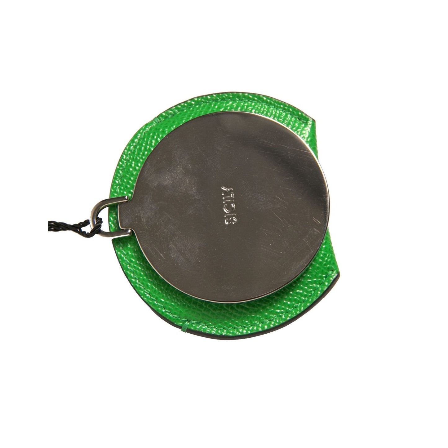 Dolce & Gabbana Green Calfskin Leather Round Logo Hand Mirror Holder