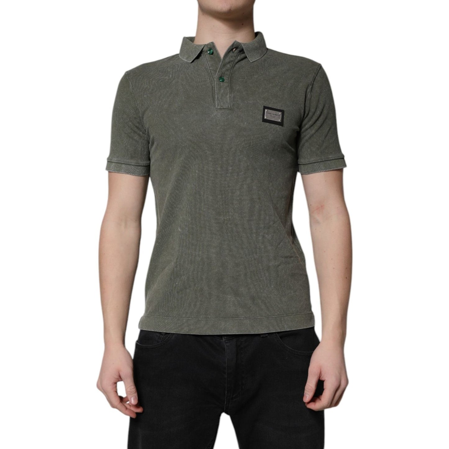 Dolce & Gabbana Army Green Logo Plaque Cotton Polo Shirt T-shirt TSH90002-44