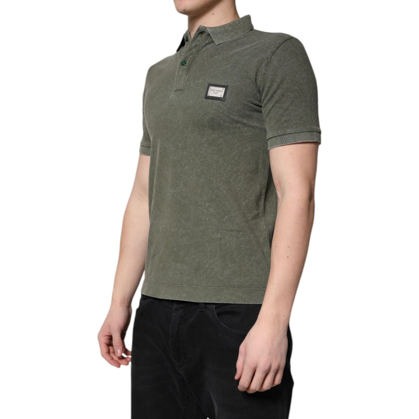 Dolce & Gabbana Army Green Logo Plaque Cotton Polo Shirt T-shirt TSH90002-44