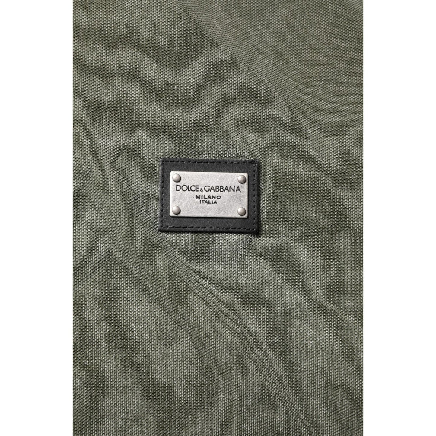 Dolce & Gabbana Army Green Logo Plaque Cotton Polo Shirt T-shirt TSH90002-44