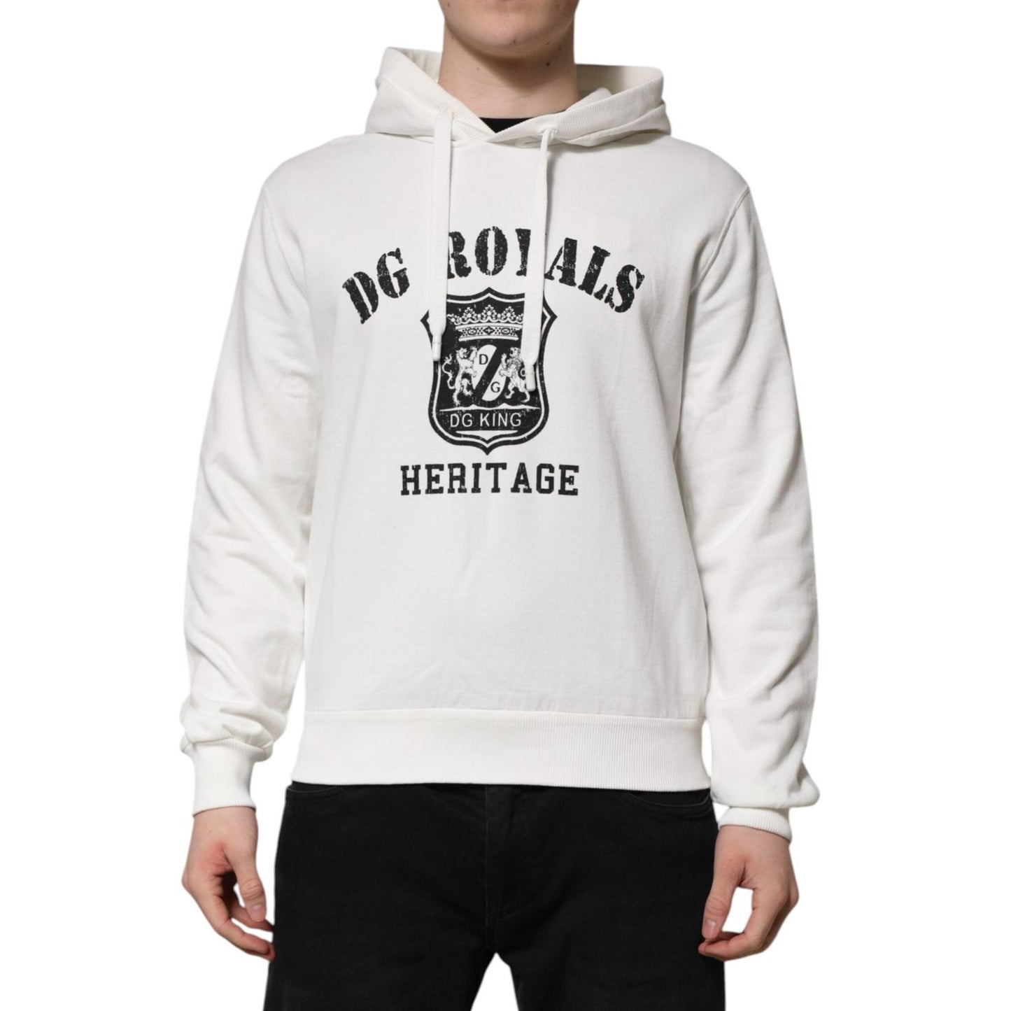 Dolce & Gabbana White Cotton DG ROYAL Print Hooded Sweater TSH90501-44