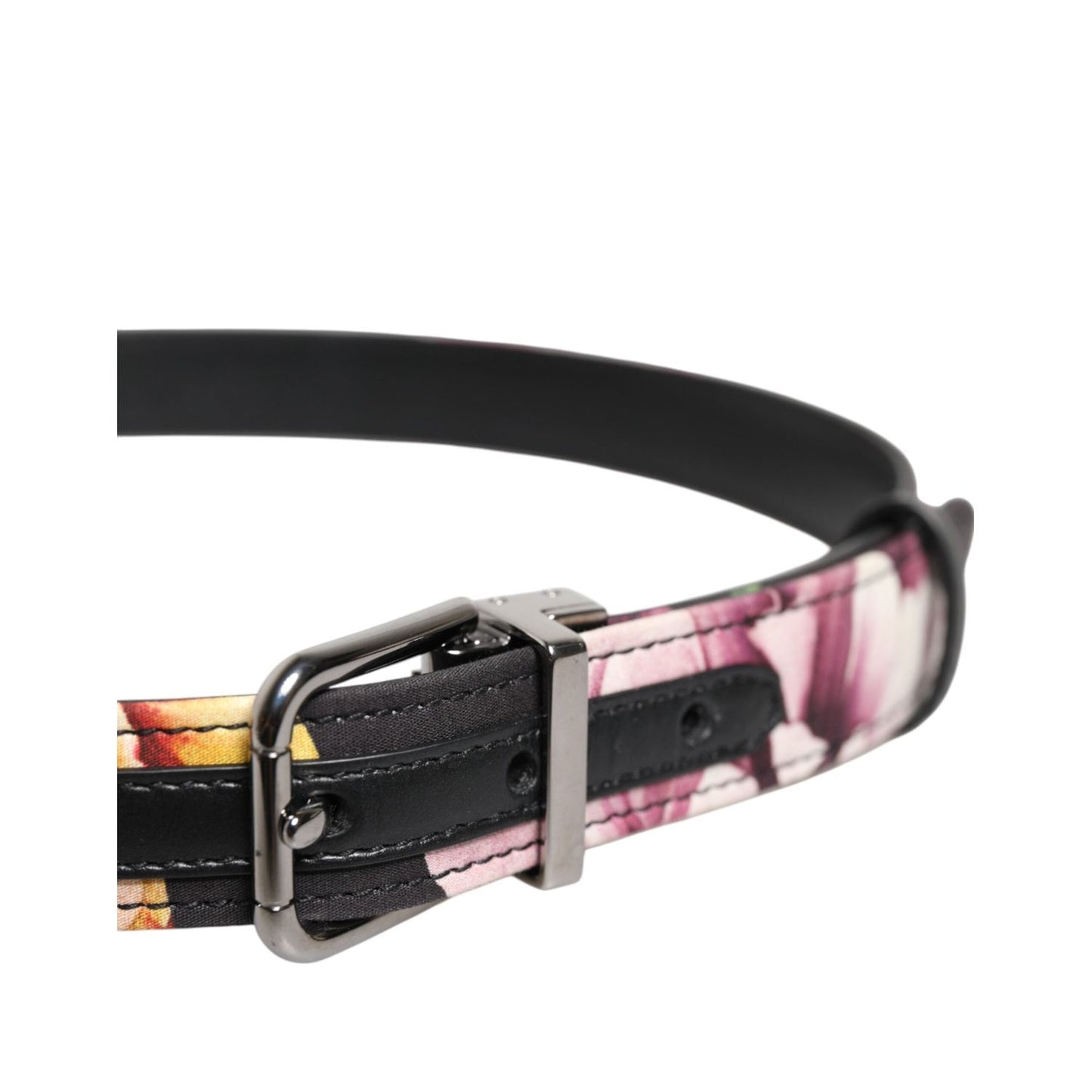 Dolce & Gabbana Black Floral Brocade Silver Metal Buckle Belt