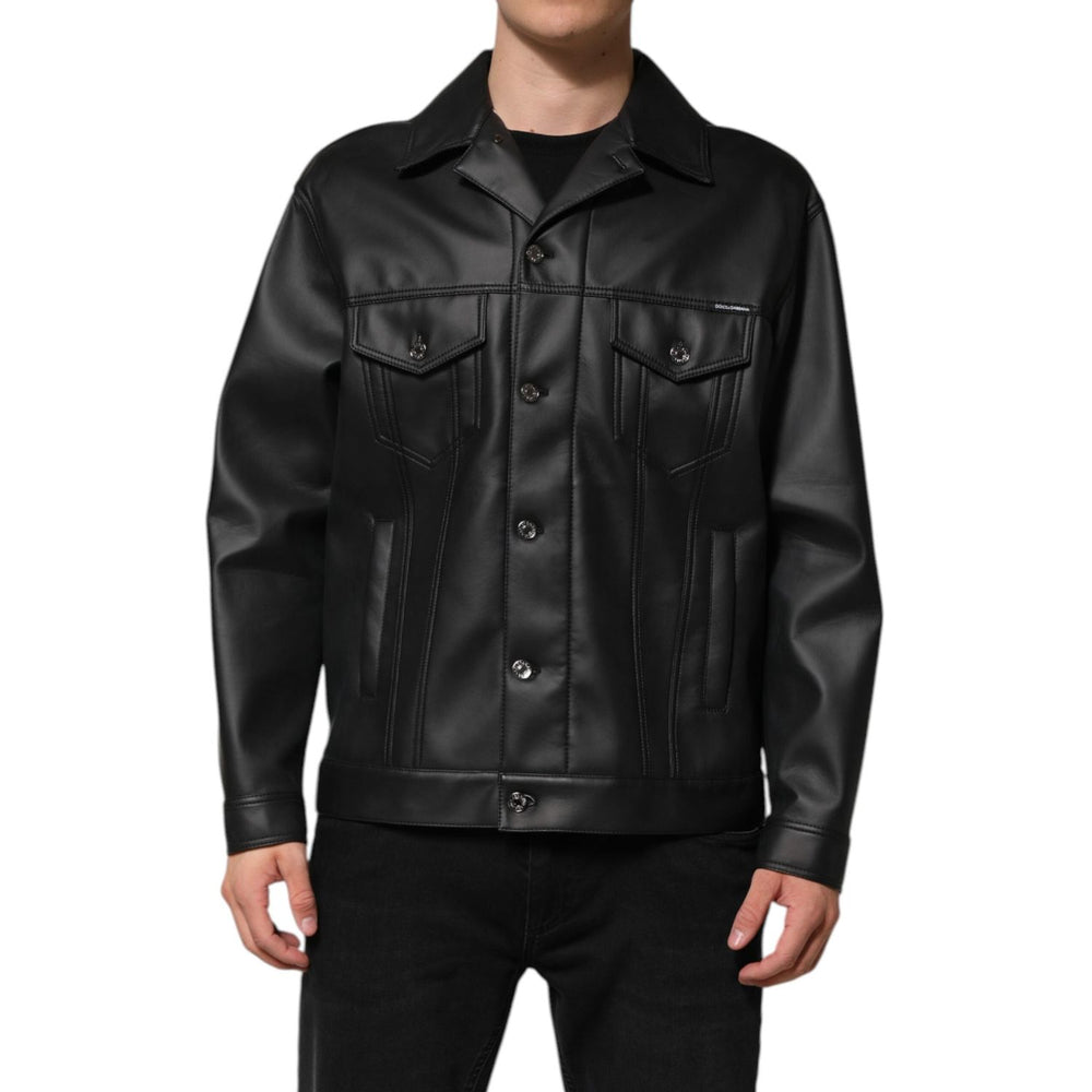 Dolce & Gabbana Black Polyester Button Down Biker Jacket JKT41517-50