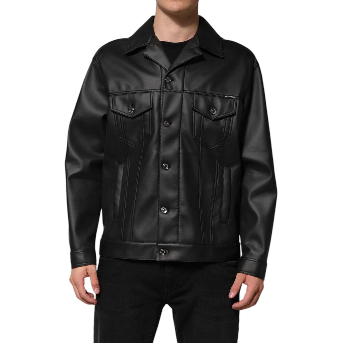 Dolce & Gabbana Black Polyester Button Down Biker Jacket JKT41517-50