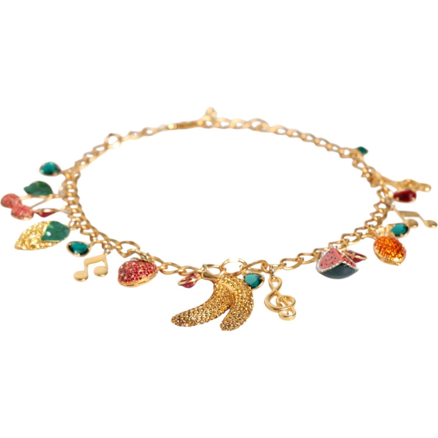 Dolce & Gabbana Gold Tone Brass Fruity Crystal Embellished Waist Chain Belt SMY10409-M