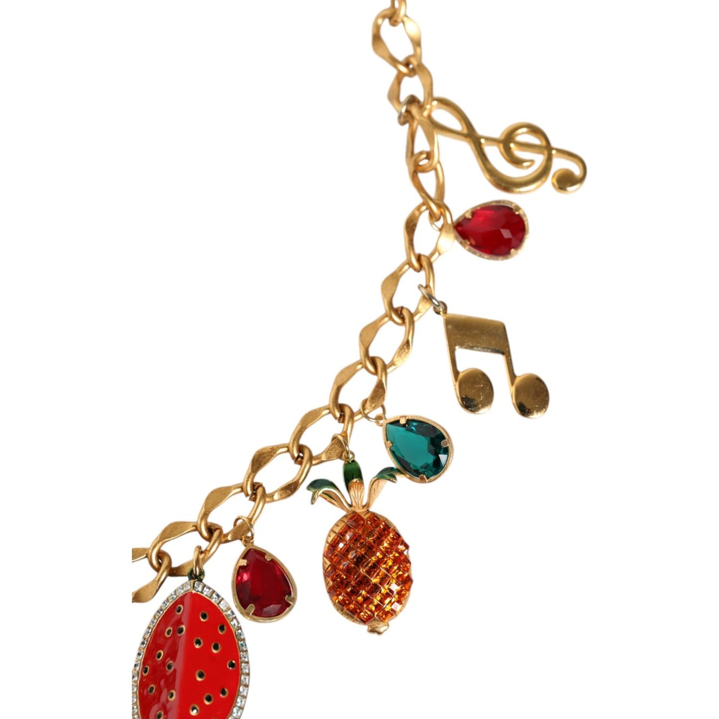 Dolce & Gabbana Gold Tone Brass Fruity Crystal Embellished Waist Chain Belt SMY10409-M
