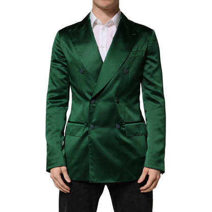 Dolce & Gabbana Green Satin Double Breasted Jacket Blazer