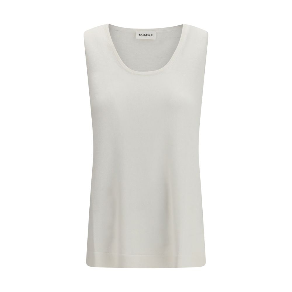 P.A.R.O.S.H. White Linen Sleeveles T-Shirt