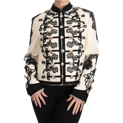 Dolce & Gabbana White Wool Black Floral Baroque Jacket 1728,2% Elastane,22% Nylon,67345645728,8% Wool,Blazers - Suits & Blazers - Clothing,Clothing,Coats - Jackets & Coats - Clothing,Dolce & Gabbana,IT36 | XS,Jackets & Coats - Clothing,Jackets & Coats - W
