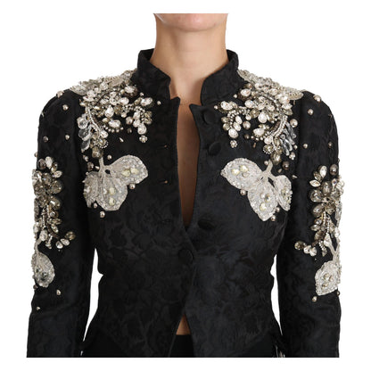 Dolce & Gabbana Black Jacquard Crystal Floral Jacket 1728,28% Silk,47% PL,67345645728,Black,Blazers - Suits & Blazers - Clothing,Clothing,Coats - Jackets & Coats - Clothing,Dolce & Gabbana,IT38|XS,Jackets & Coats - Clothing,Jackets & Coats - Women - Cloth
