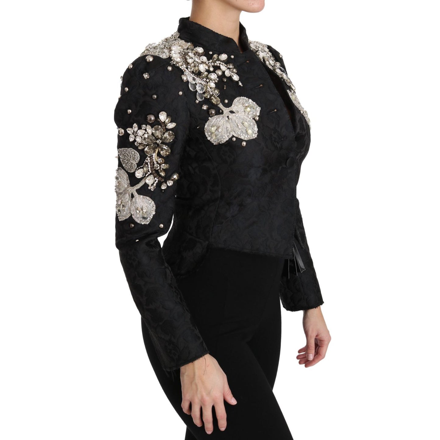 Dolce & Gabbana Black Jacquard Crystal Floral Jacket 1728,28% Silk,47% PL,67345645728,Black,Blazers - Suits & Blazers - Clothing,Clothing,Coats - Jackets & Coats - Clothing,Dolce & Gabbana,IT38|XS,Jackets & Coats - Clothing,Jackets & Coats - Women - Cloth