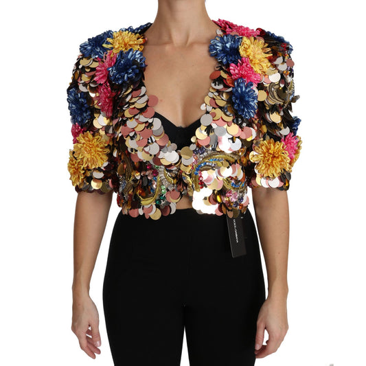 Dolce & Gabbana Crystal Sequined Floral Jacket Coat 14% Vetro,1728,55% PVC,67345645728,Blazers - Suits & Blazers - Clothing,Clothing,Coats - Jackets & Coats - Clothing,Dolce & Gabbana,IT36 | XS,IT40|S,IT44|L,Jackets & Coats - Clothing,Jackets & Coats - Wo