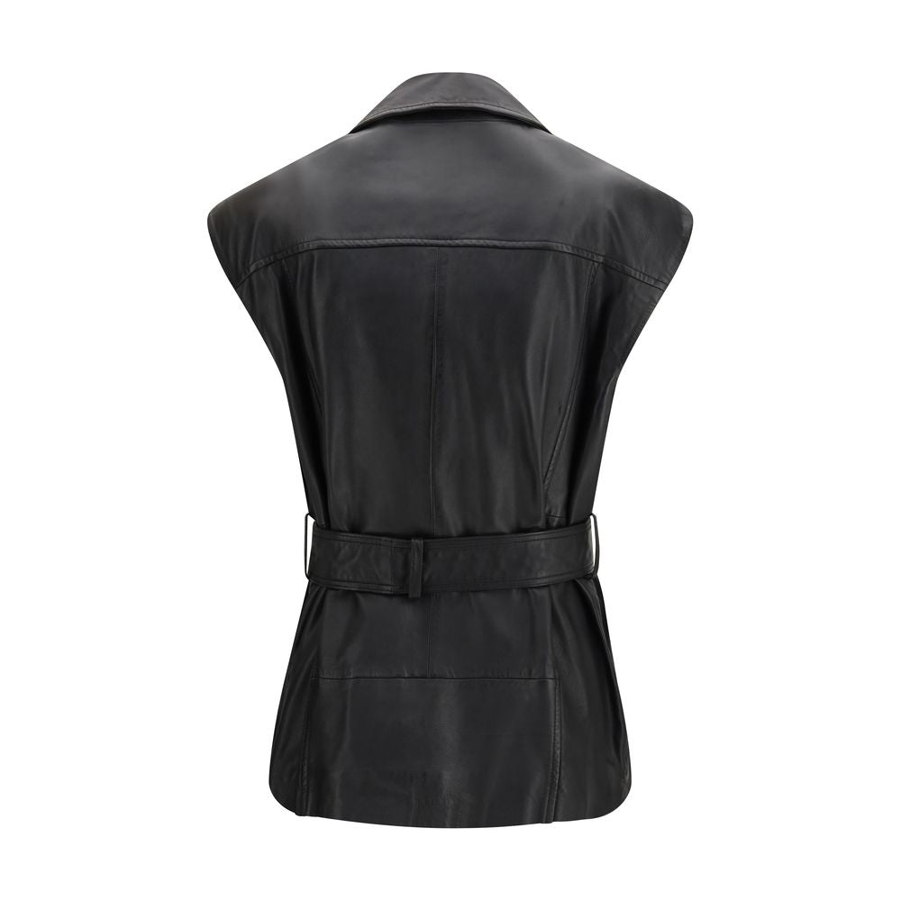 PINKO Black Goatskin Sleveless Jacket 1728,72470364320,Black,Clothing,IT38 | S,IT40 | M,IT42 | L,Jackets & Coats - Clothing,New with tags,PINKO,Sleveless Jacket - Jackets & Coats - Clothing,Women
