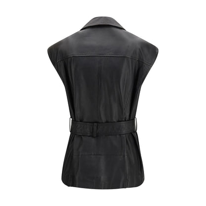 PINKO Black Goatskin Sleveless Jacket 1728,72470364320,Black,Clothing,IT38 | S,IT40 | M,IT42 | L,Jackets & Coats - Clothing,New with tags,PINKO,Sleveless Jacket - Jackets & Coats - Clothing,Women