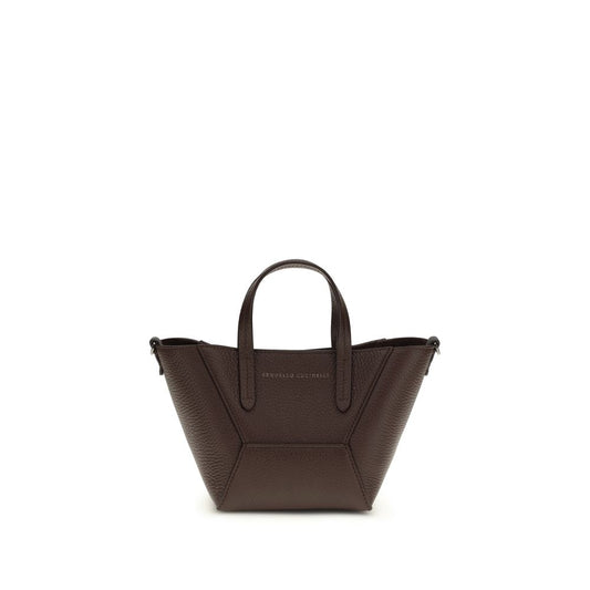 Brunello Cucinelli Bordeaux Calf Leather Bos Taurus Shoulder Bag