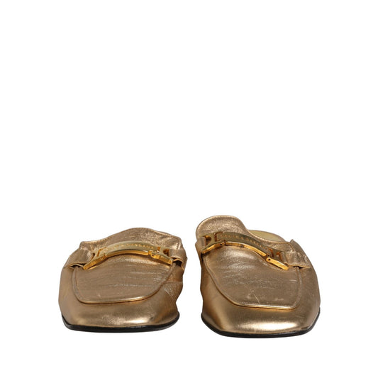 Dolce & Gabbana Gold Leather Flats Slides Mule Loafers Shoes