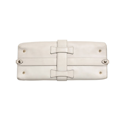 Gucci White Leather Stirrup Top Handle Bag