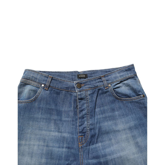 PINKO Blue Washed High Waist Wide Leg Denim Cotton Stretch Jeans