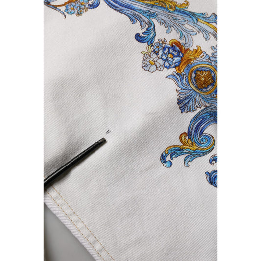 Versace Jeans Couture White Floral Print Skinny Denim Jeans
