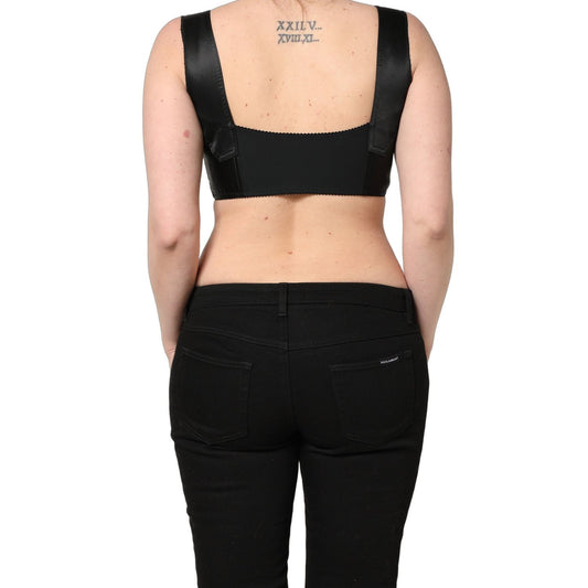Dolce & Gabbana Black Satin Nylon Corset Sleeveless Cropped Top
