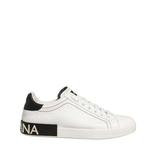 Dolce & Gabbana White Black Leather Lace Up Sneakers Shoes